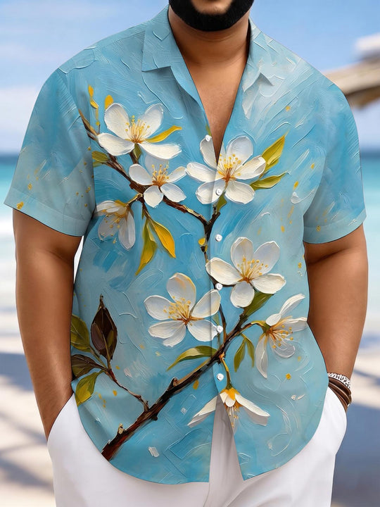 Men's flower print short sleeve shirt front view