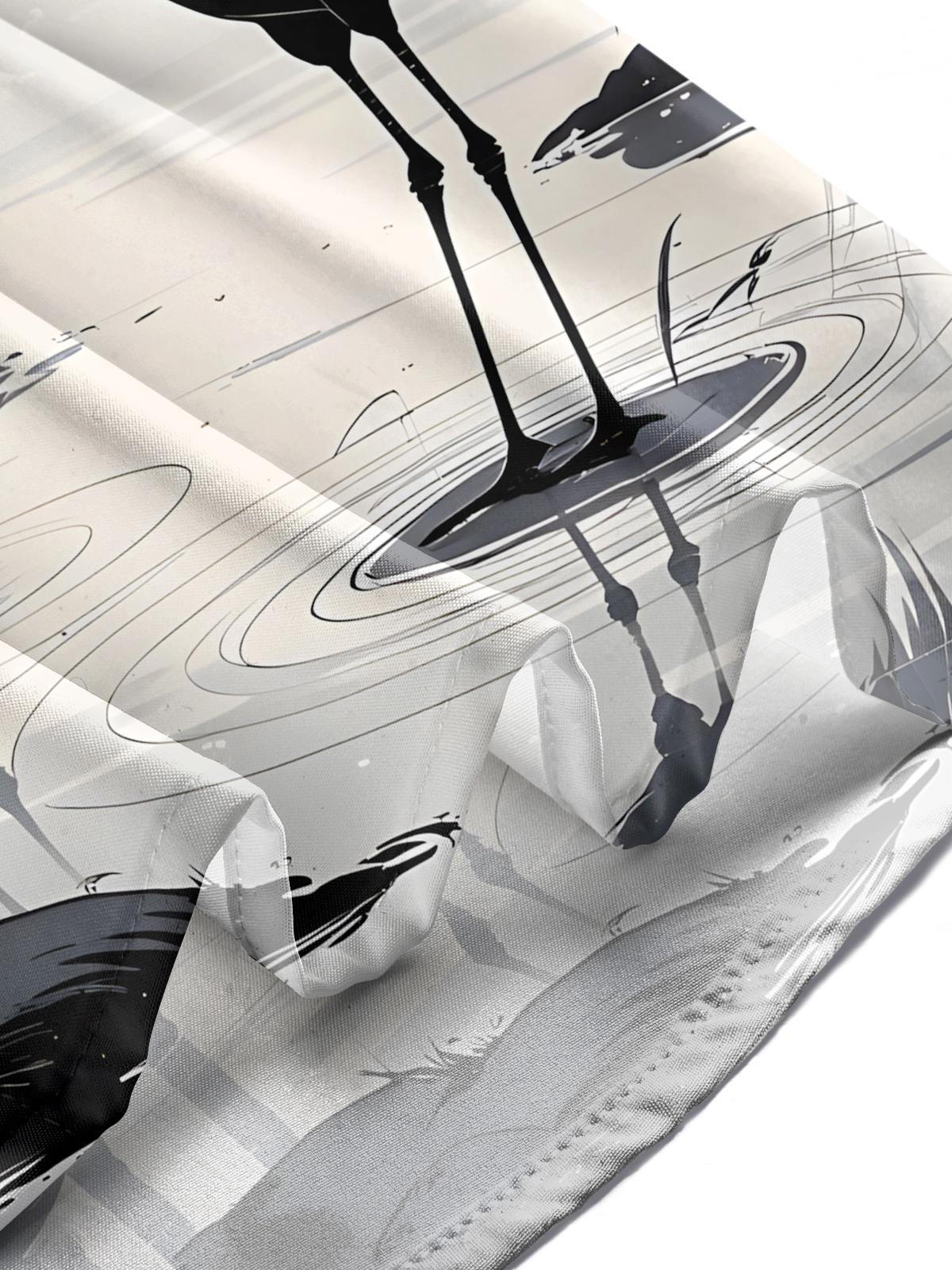 Red Crowned Crane Bamboo Print Men's Pocket Short Sleeve Shirts