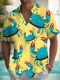 Crab Print Short Sleeve Men's Shirts With Pocket