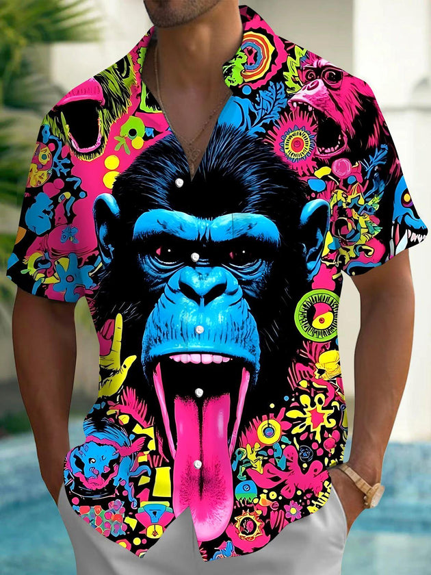 Funny Monkey Men's Pocket Short Sleeve Shirts