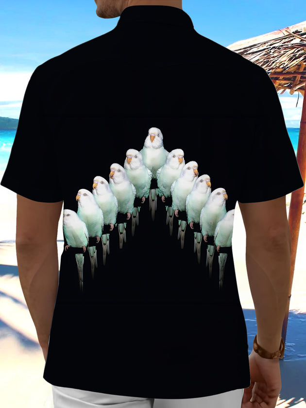 men's tropical bird print shirt back view