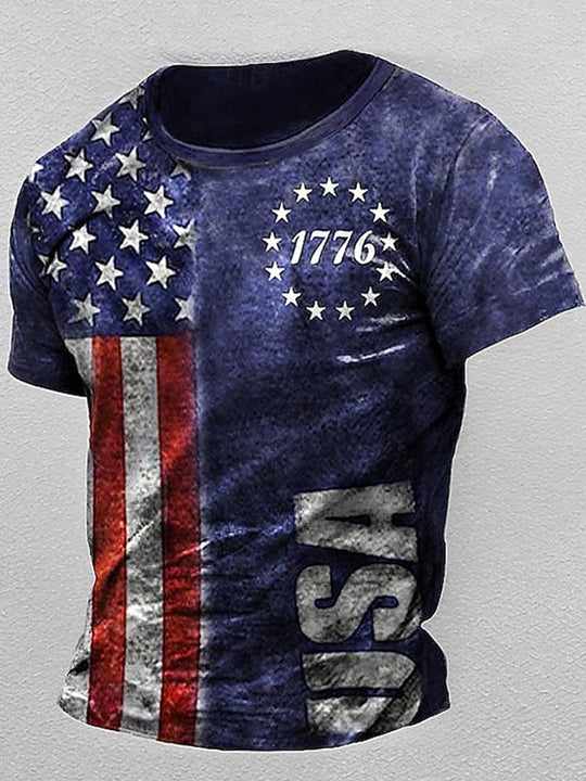 Men's red white blue American flag print graphic t-shirt front view for Independence Day