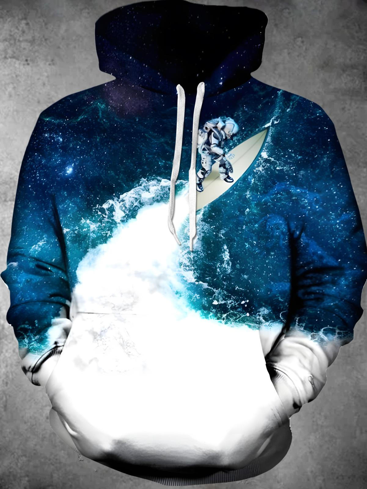 Astronaut Surf Long Sleeve Hooded Pocket Men's Top