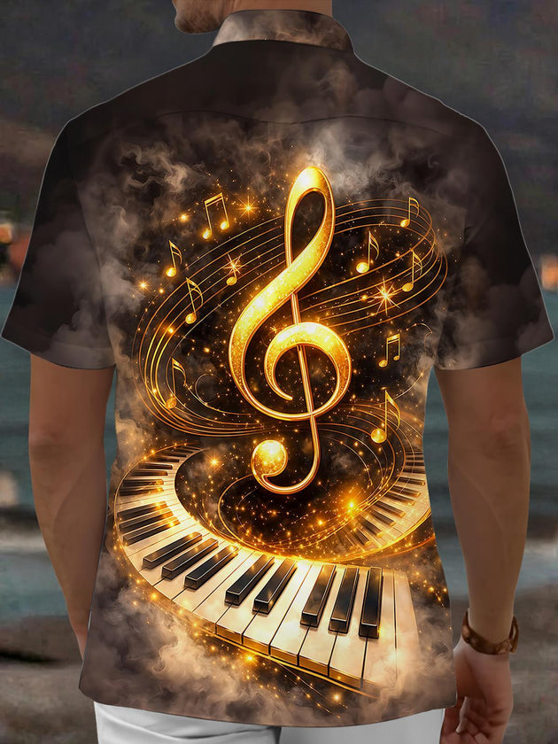 Piano Musical Note Men's Pocket Short Sleeve Shirts
