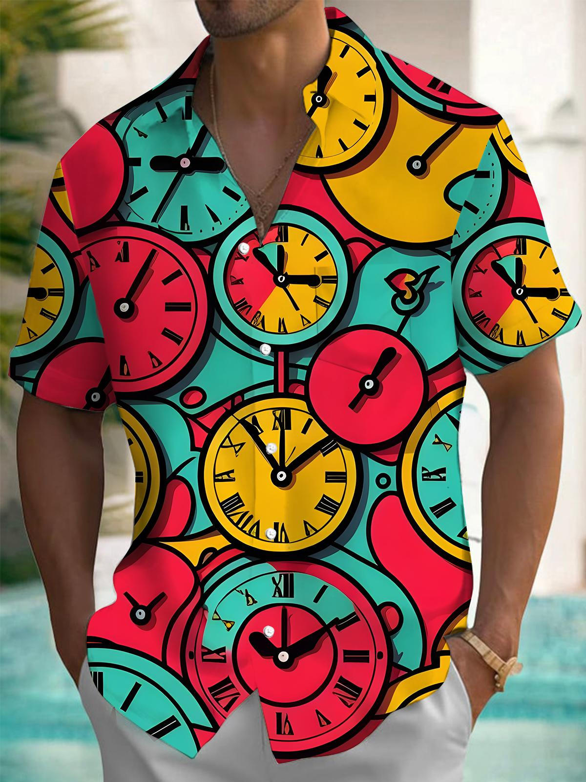 Clock Print Men's Pocket Short Sleeve Shirts