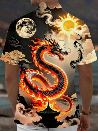 Men's dragon print short sleeve shirt back view