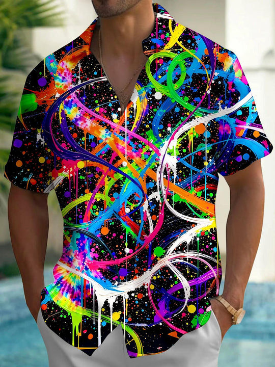 Colorful Tie-Dye Abstract Splash Ink Graffiti Art Men's Pocket Short Sleeve Shirts