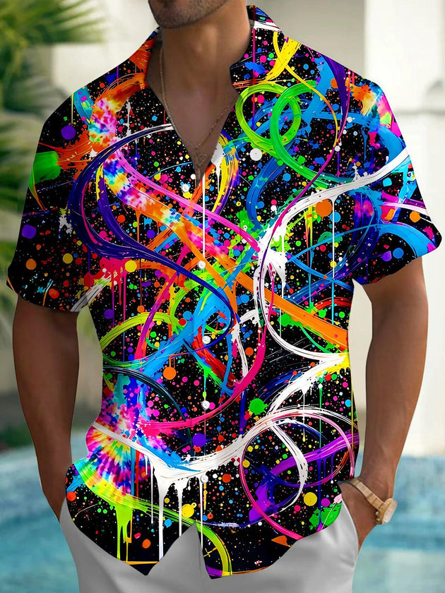 Colorful Tie-Dye Abstract Splash Ink Graffiti Art Men's Pocket Short Sleeve Shirts