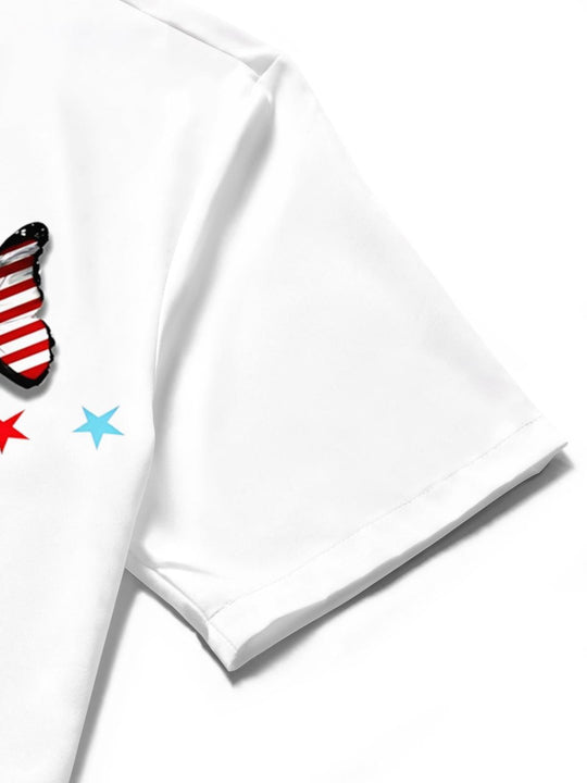 American Flag Butterfly Print Men's Pocket Short Sleeve Shirts