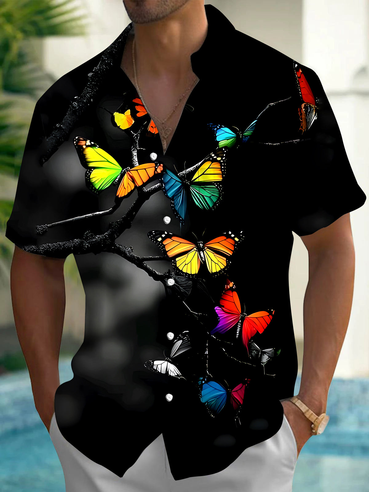 Butterfly Men's Pocket Short Sleeve Shirts