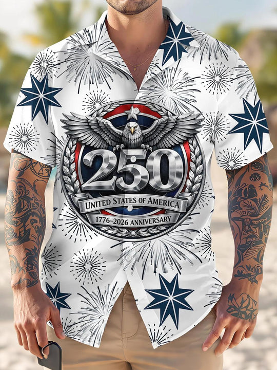 men's Cuban collar shirt front view Independence Day