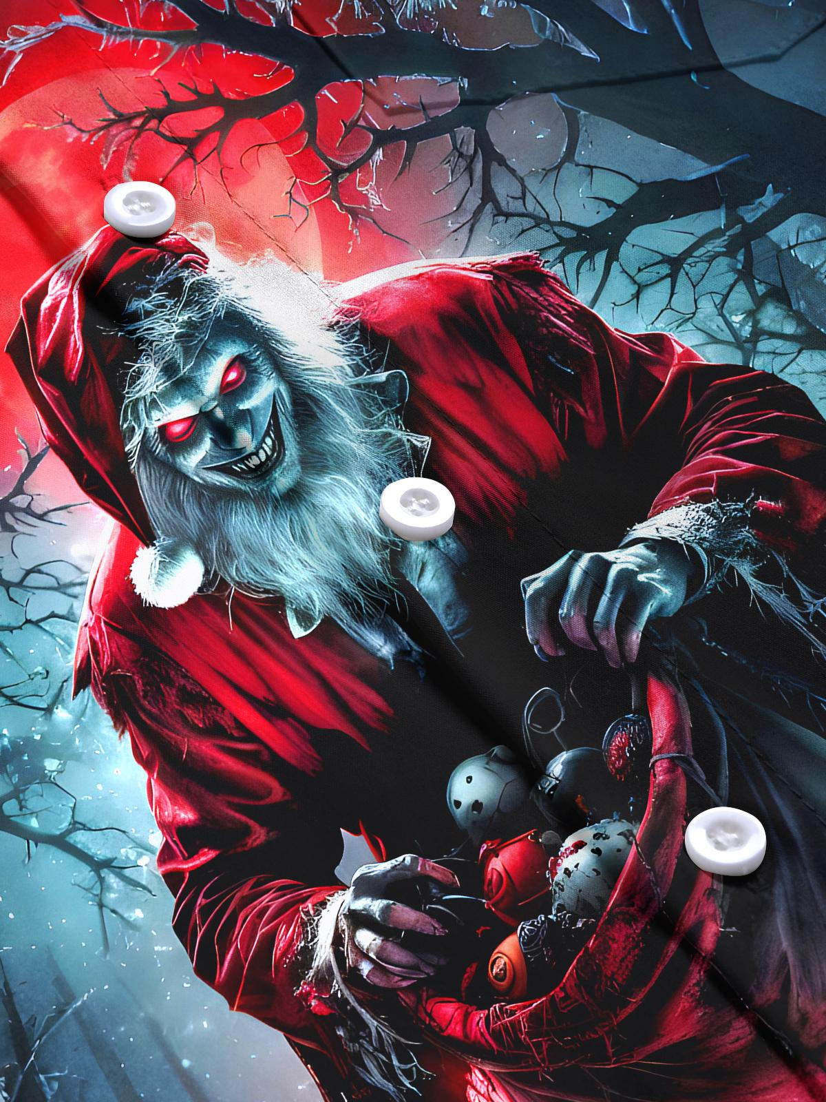 Santa Claus Skull Men's Pocket Long Sleeve Shirts