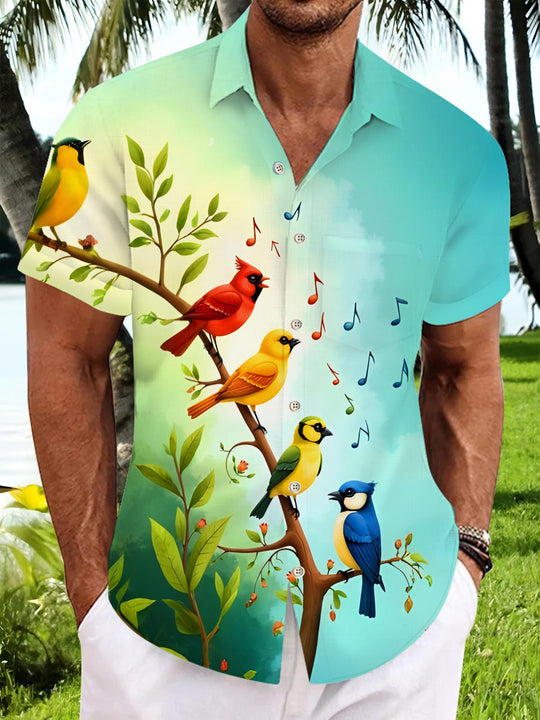 Men's colorful music note print short sleeve shirt front view