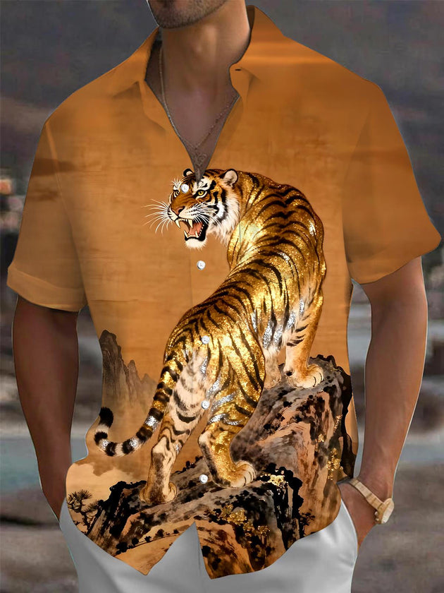 men's tiger print shirt front view