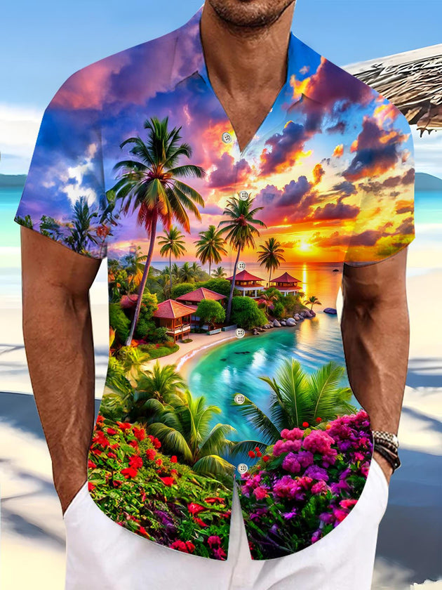men's Hawaiian shirt front view tropical beach vacation