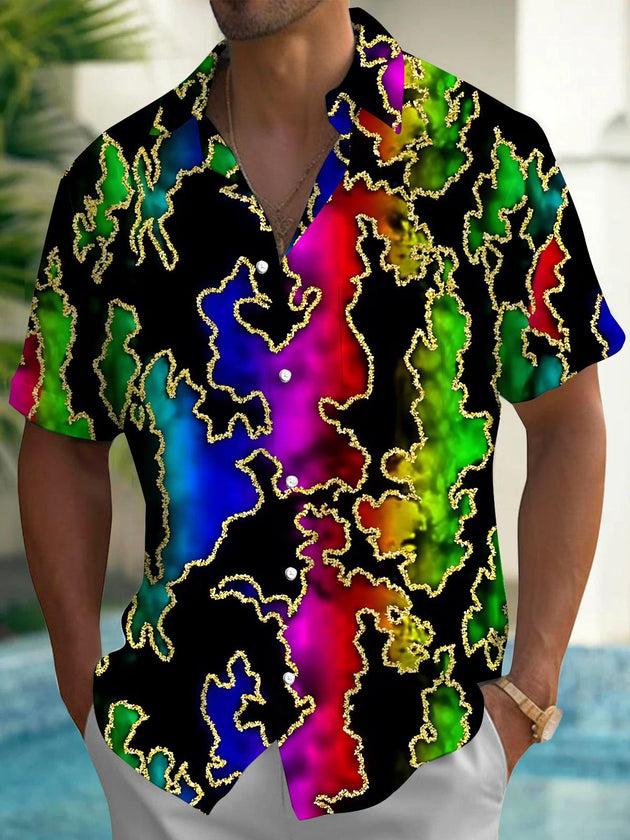 Colorful Gradient Print Men's Pocket Short Sleeve Shirts
