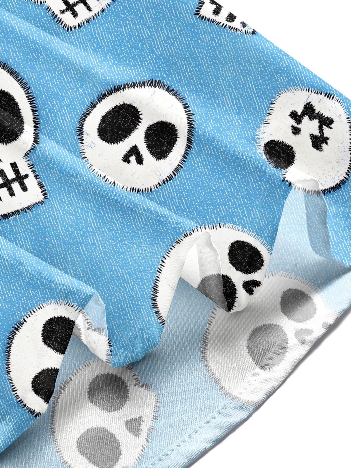 Skull Print Men's Pocket Short Sleeve Shirts