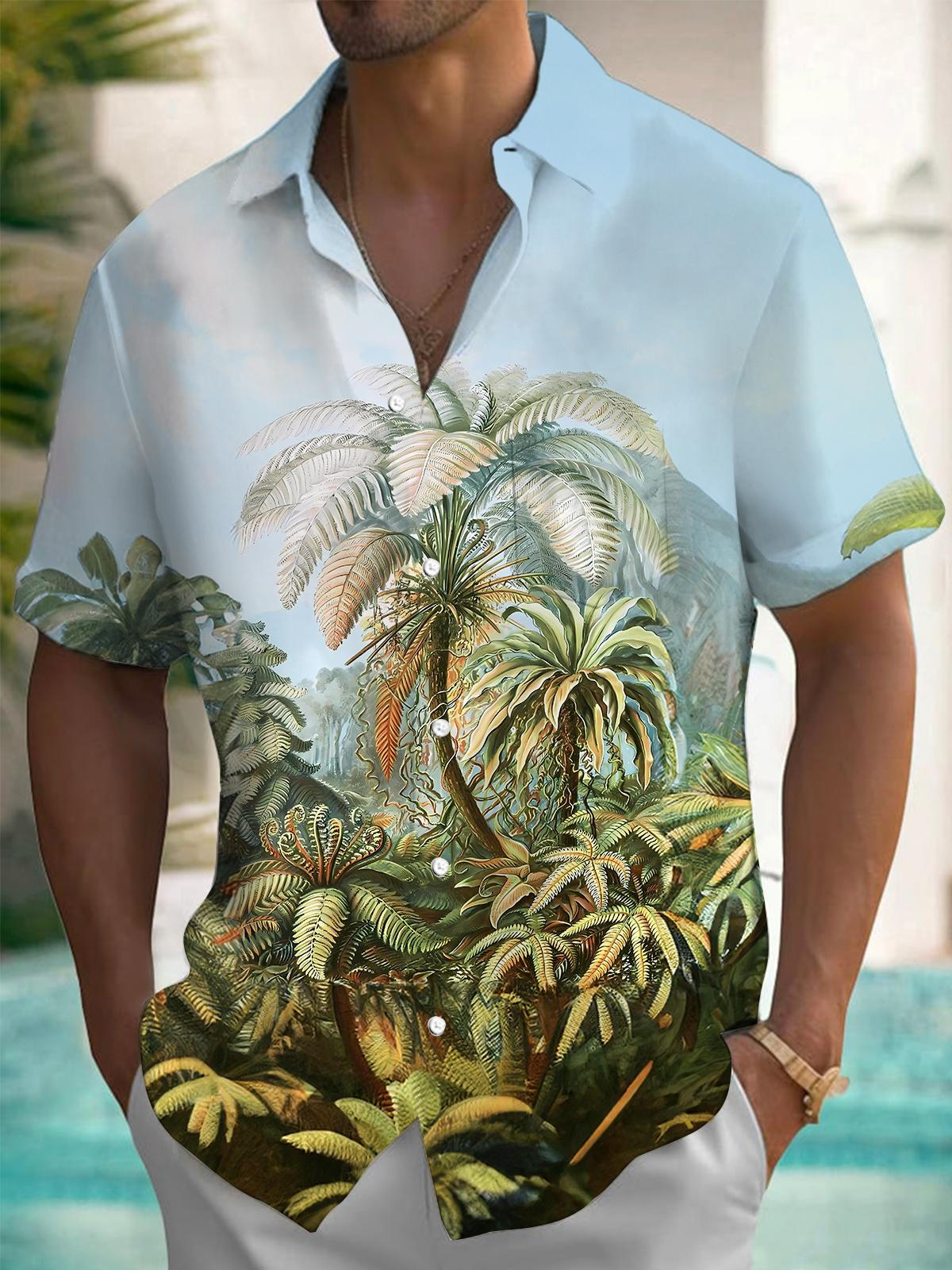 Hawaiian Plant Tree Men's Pocket Short Sleeve Shirts