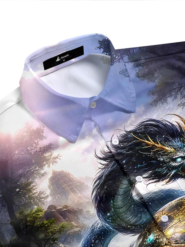 Men's short sleeve half sleeve dragon print shirt side view