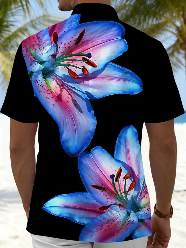 Men's floral pocket short sleeve shirt back view