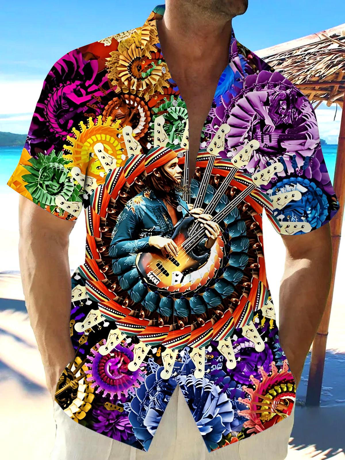 Rock Music Art Print Men's Pocket Short Sleeve Shirts