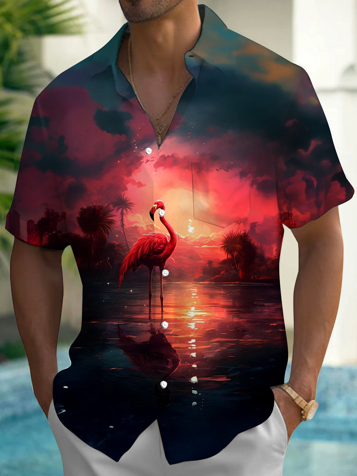 Flamingo Men's Pocket Short Sleeve Shirts