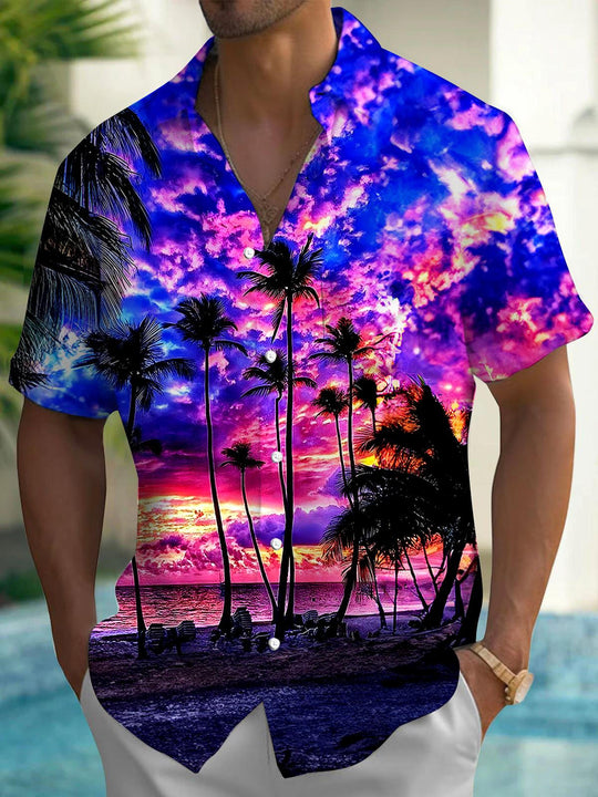 Men's tropical pocket short sleeve shirt front view for beach vacation