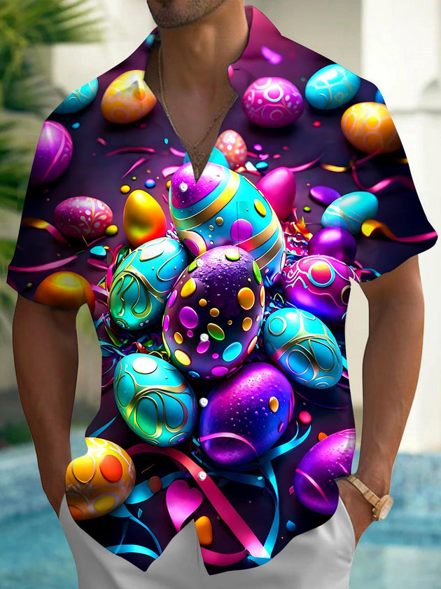 Men's Easter egg print short sleeve shirt front view