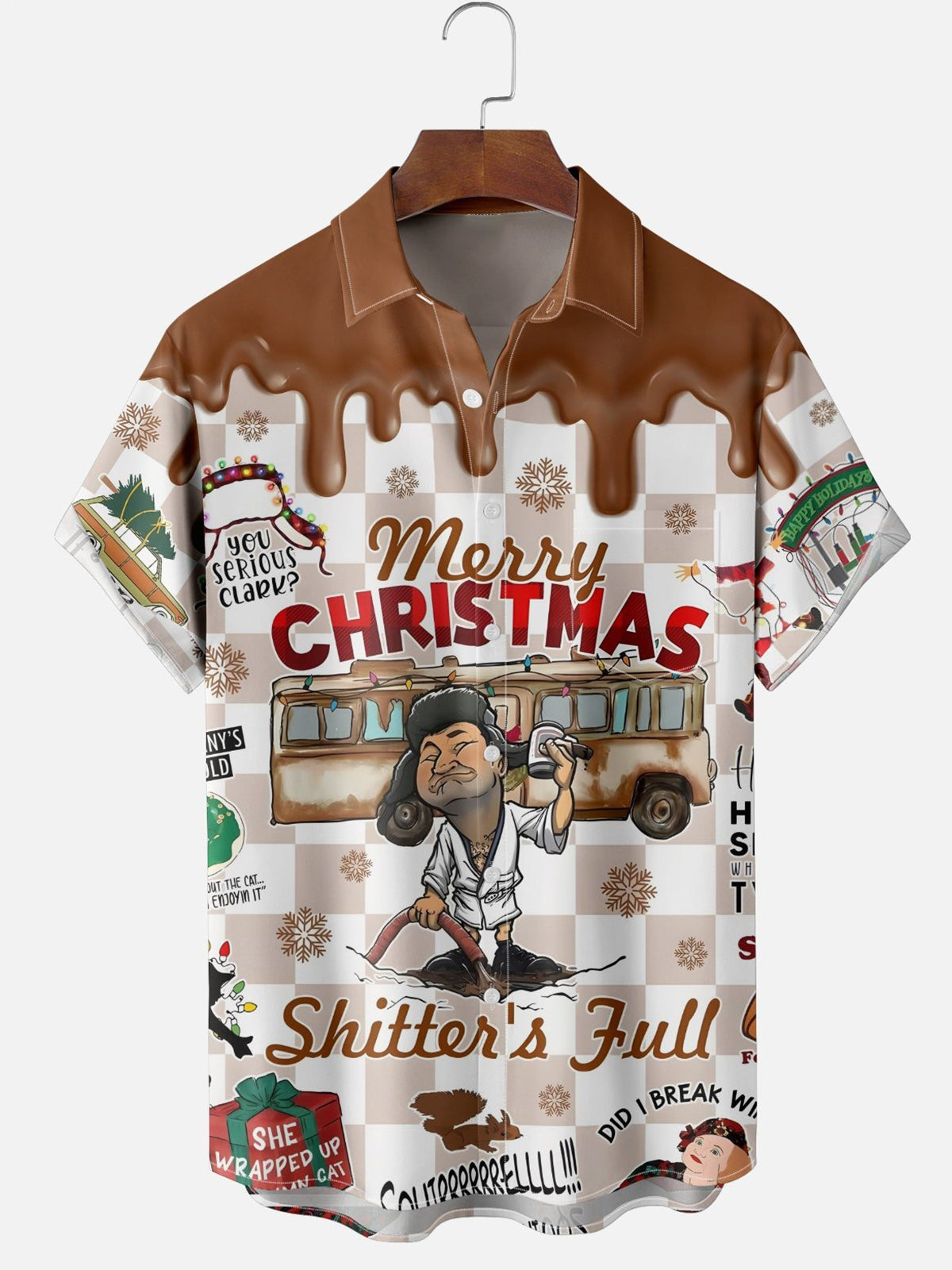Christmas Print Men's Pocket Short Sleeve Shirts