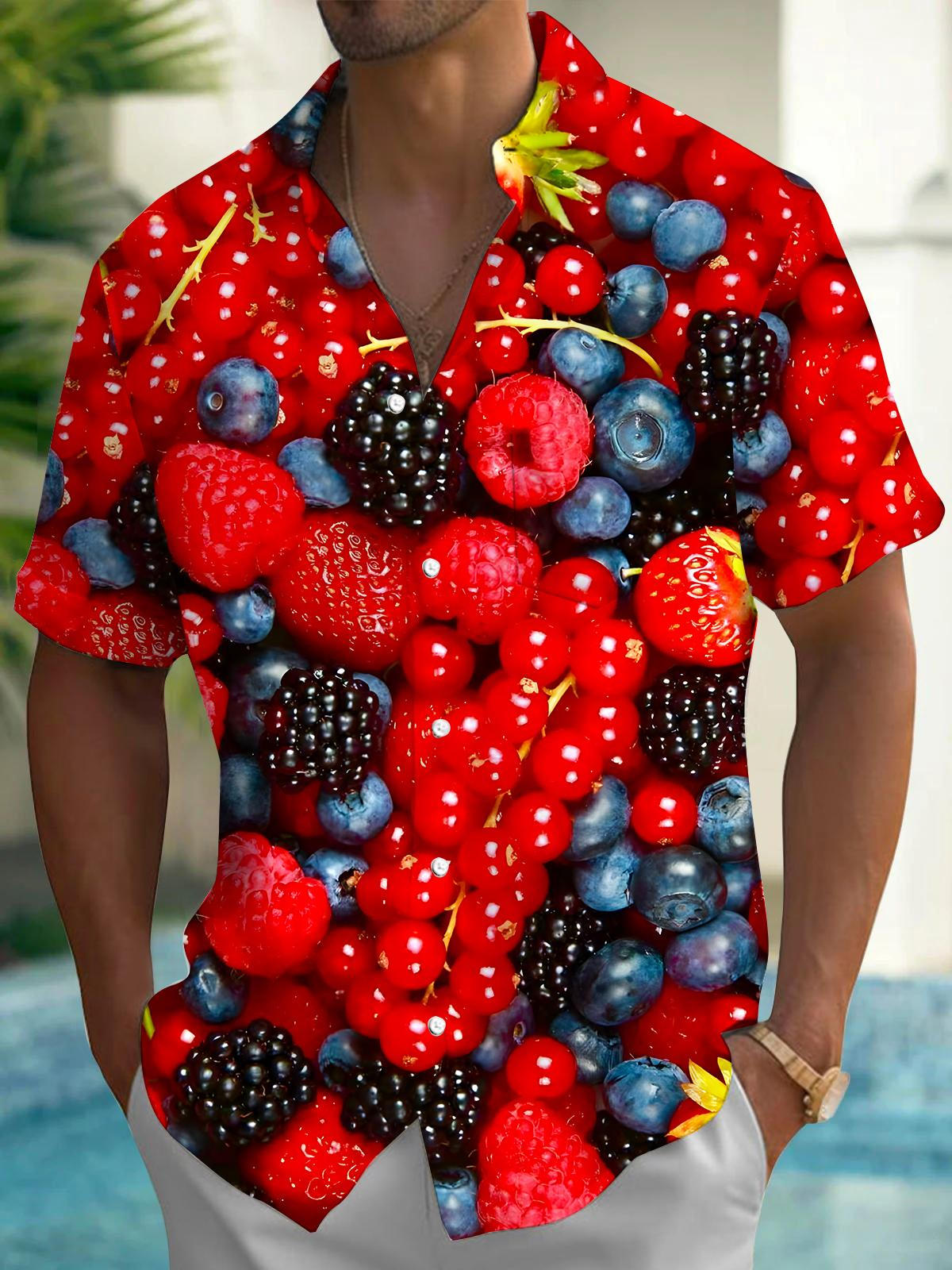 Fruit Men's Pocket Short Sleeve Shirts