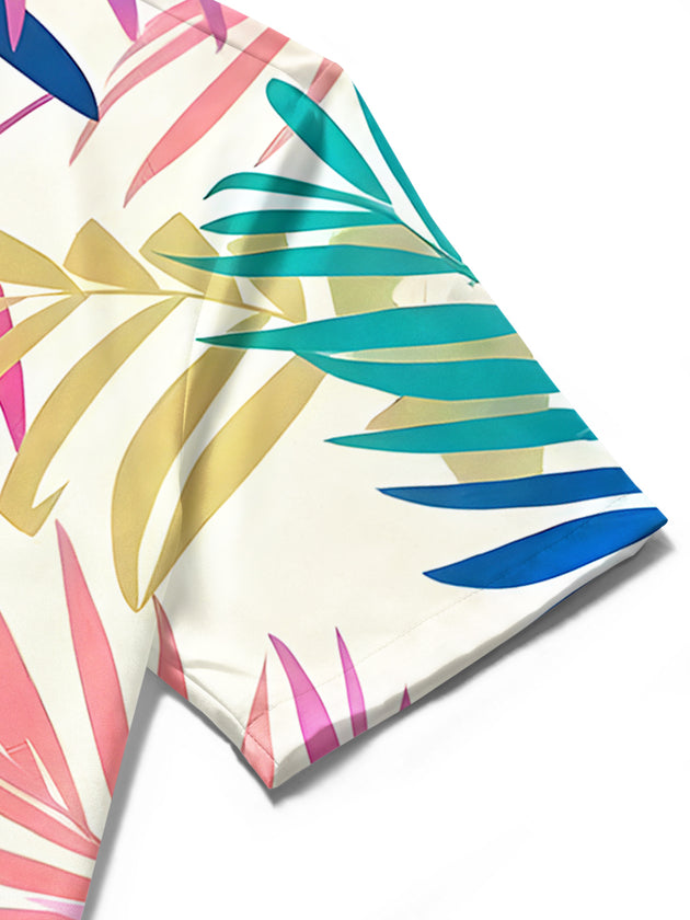 Men's Hawaiian leaf short sleeve shirt fabric texture close-up