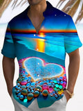 Beach Sea Love Print Short Sleeve Men's Shirts With Pocket