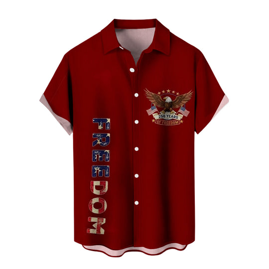 Men in red Hawaiian American flag short sleeve button up shirt watching fireworks on Independence Day