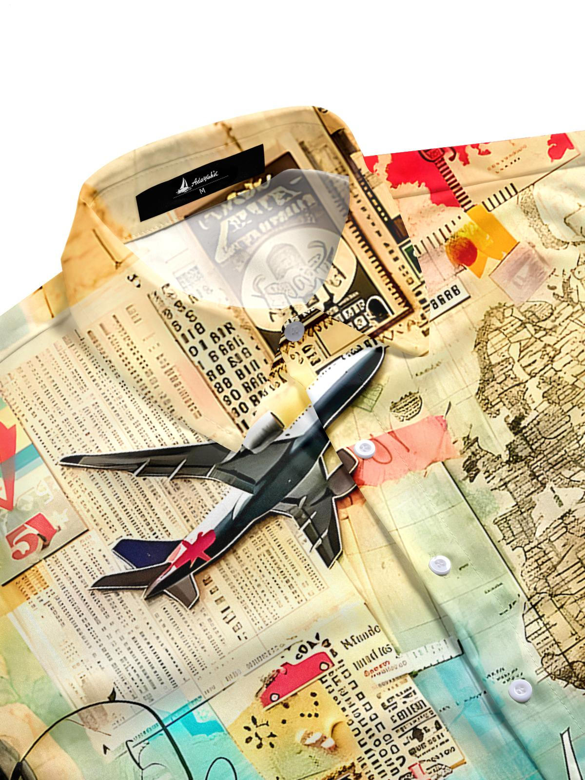 Vacation Travel Airplane Men's Pocket Short Sleeve Shirts