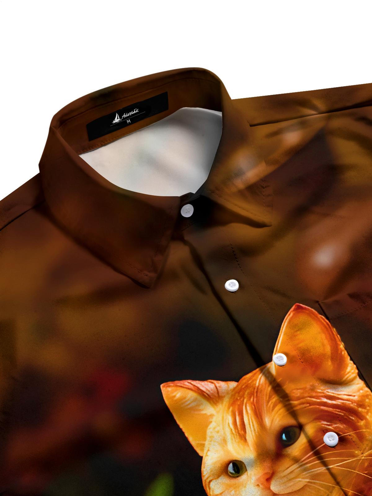 Fun Cat Croissant Men's Pocket Short Sleeve Shirts