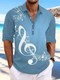 Musical Note Print Men's Long Sleeve Shirt Collar Shirts