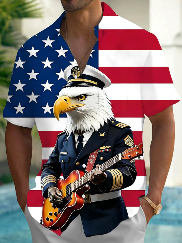 men's guitar print shirt front view Independence Day