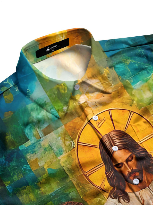 men's graphic art shirt side view