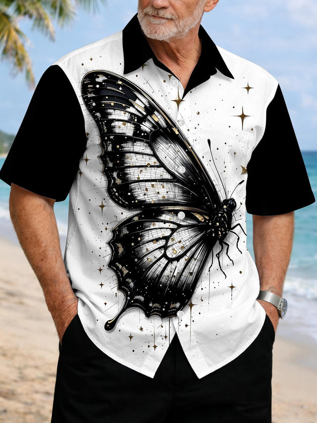 Men's butterfly print short sleeve shirt front view