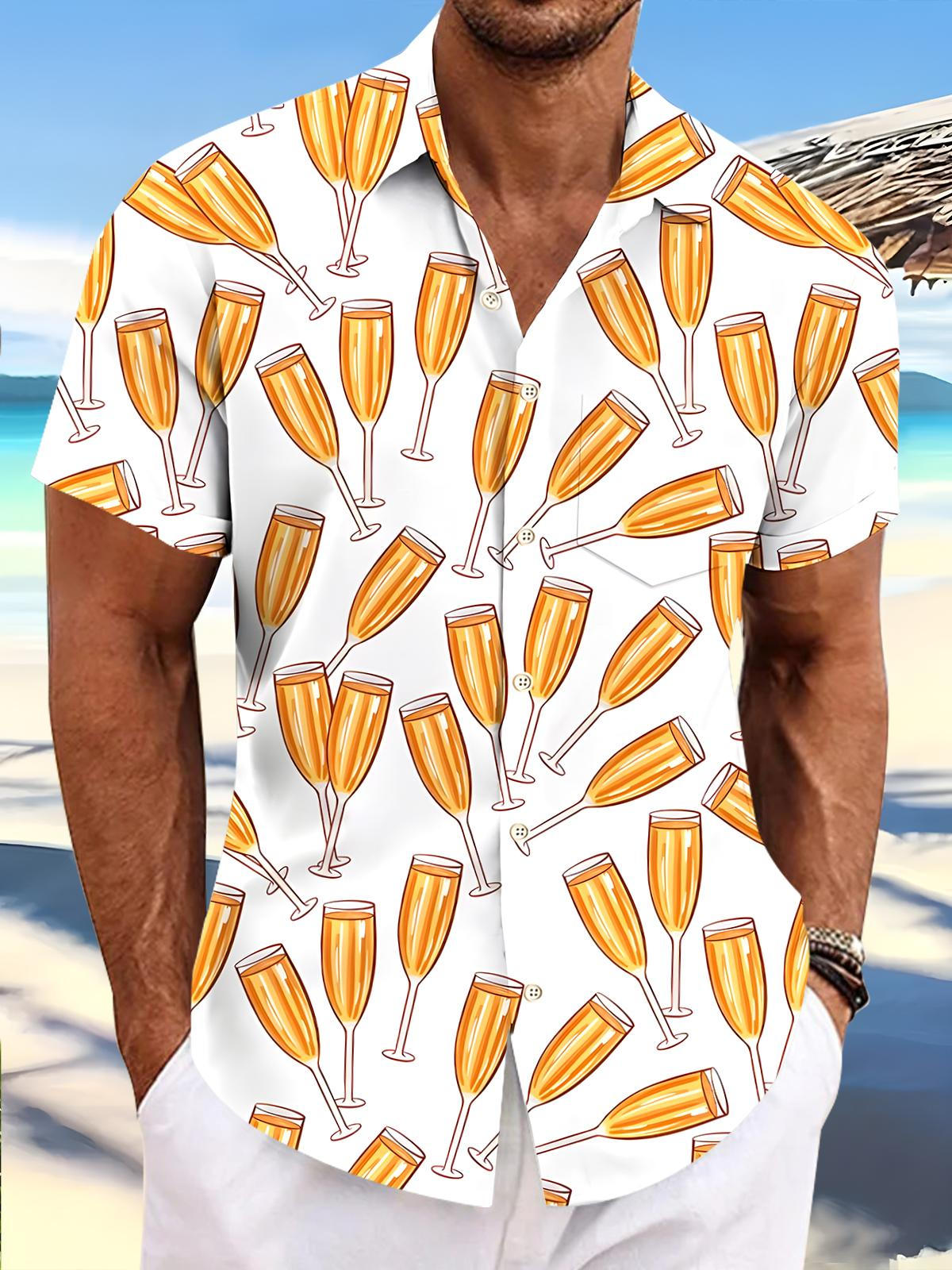 Wine Glass Men's Pocket Short Sleeve Shirts