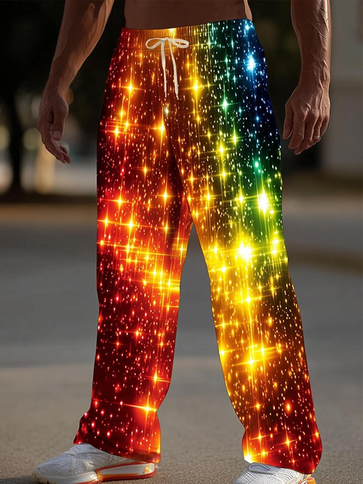 Christmas Glitter Print Men's Casual Elastic Waist Pants
