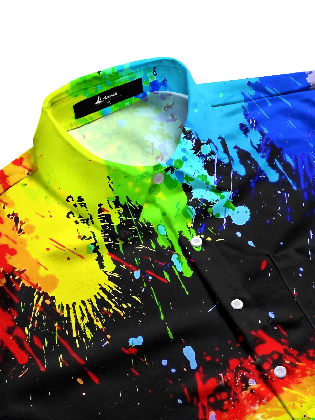Tie Dye Rainbow Men's Pocket Short Sleeve Shirts