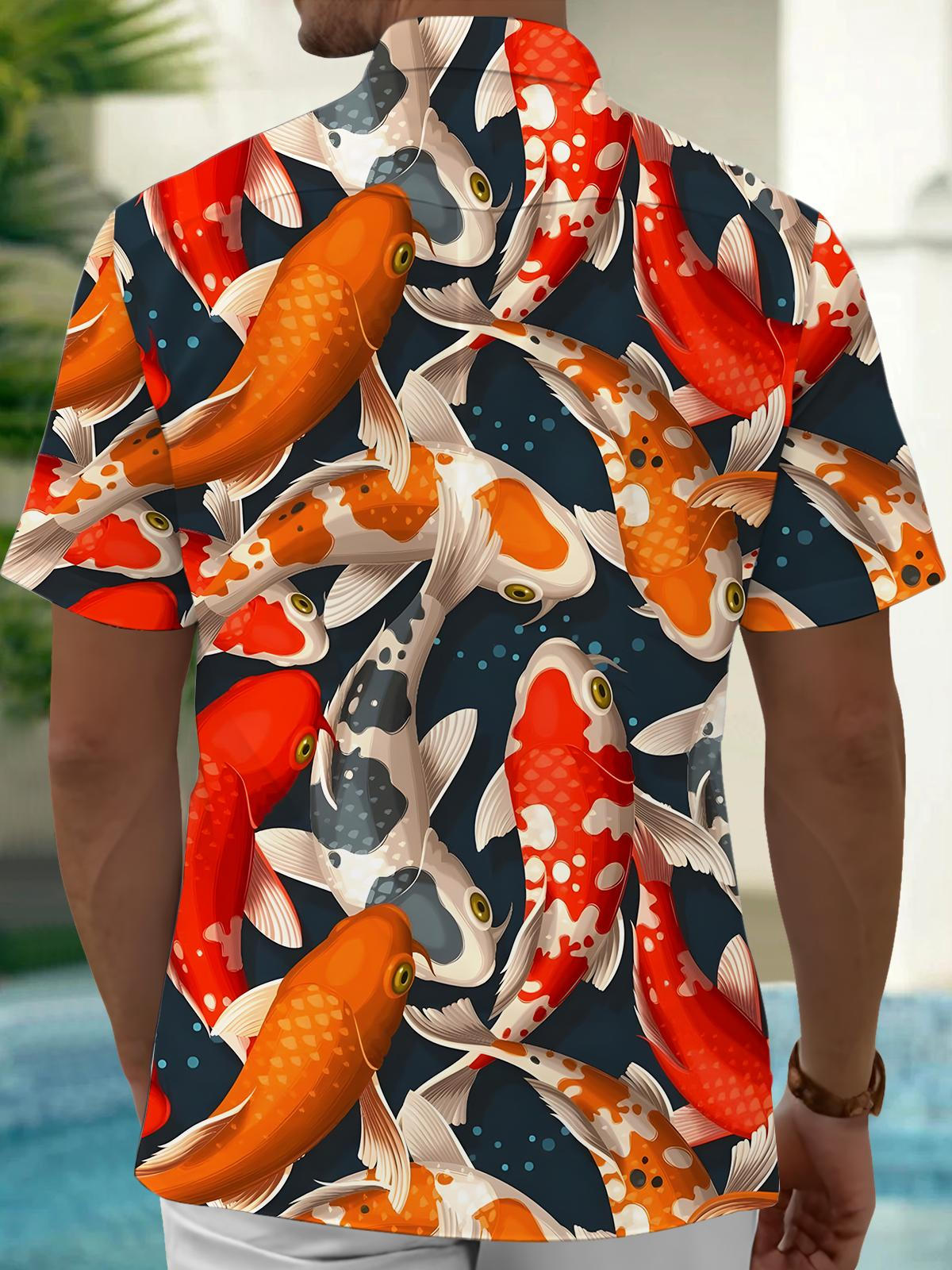 Carp Print Men's Pocket Short Sleeve Shirts