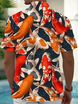 Men's side view carp print half sleeve shirt