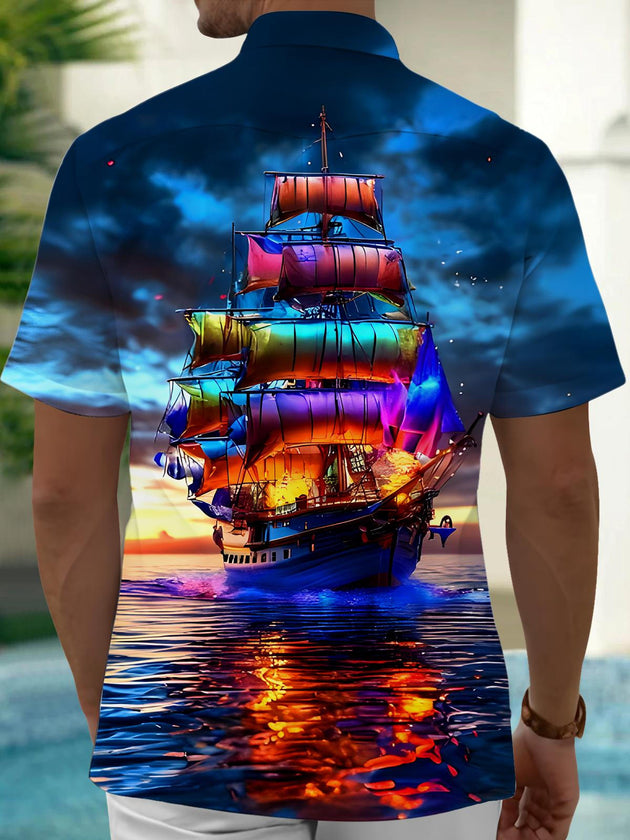 Boat Men's Pocket Short Sleeve Shirt Back View