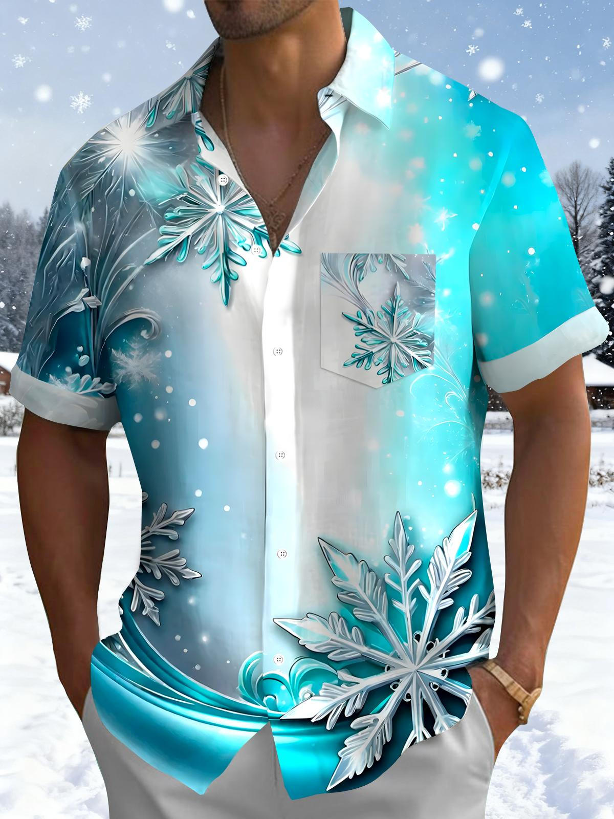 Snowflake Men's Pocket Short Sleeve Shirts