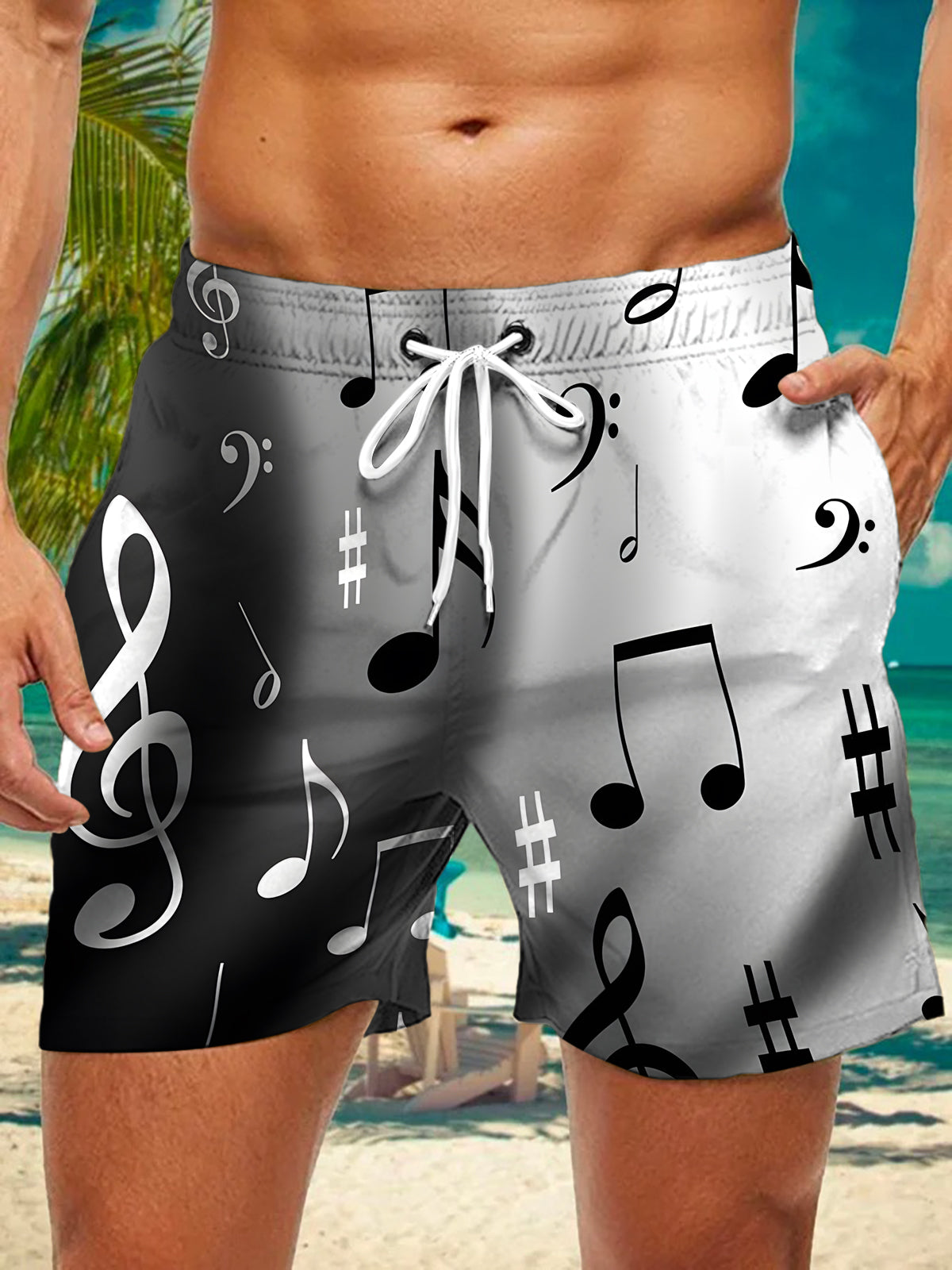 Gradient Note Print Men's Print Pocket Shorts