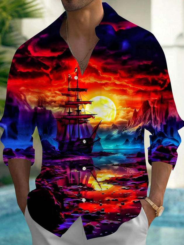 Boat Men's solid long sleeve pocket shirt front view