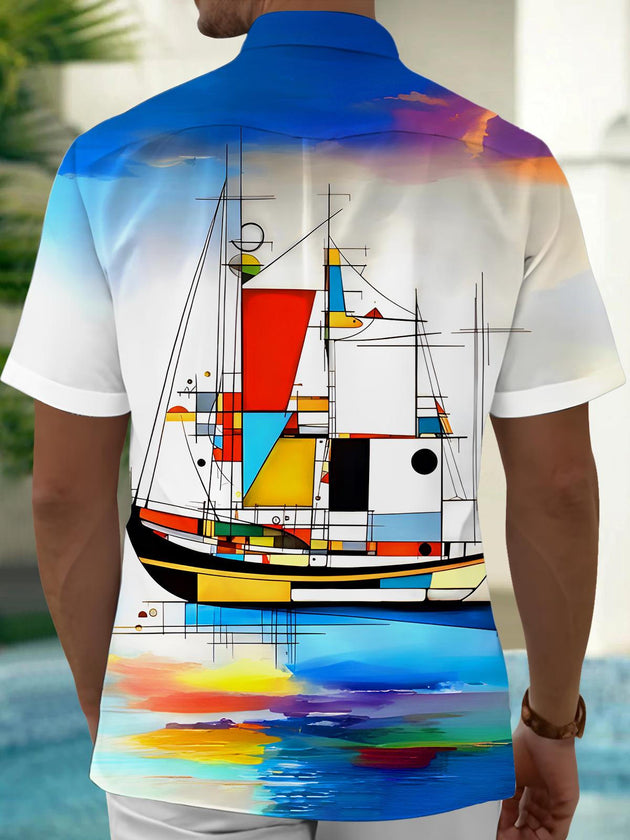 Men's tie dye pocket short sleeve shirt back view