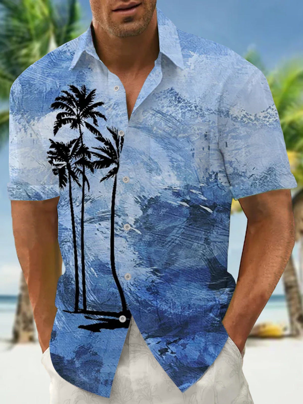 Hawaiian Coconut Tree Men's Pocket Short Sleeve Shirts